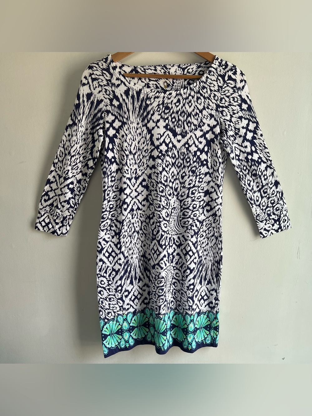 Lilly Pulitzer Hollee Dress XS Pineapple Party Bright Navy Peacock Pima Cotton